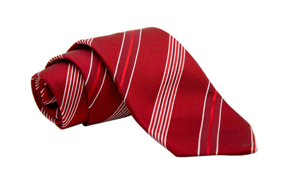 Γραβάτα κόκκινη με μπορντό και λευκές ρίγες, Μετάξι 100%