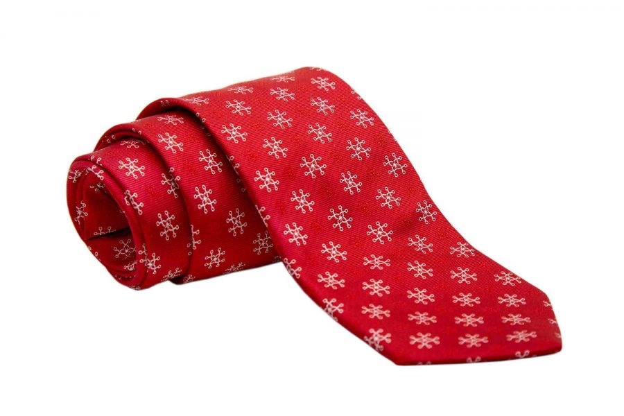 Γραβάτα κόκκινη με λευκό σχέδιο fantasy, Μετάξι 100%