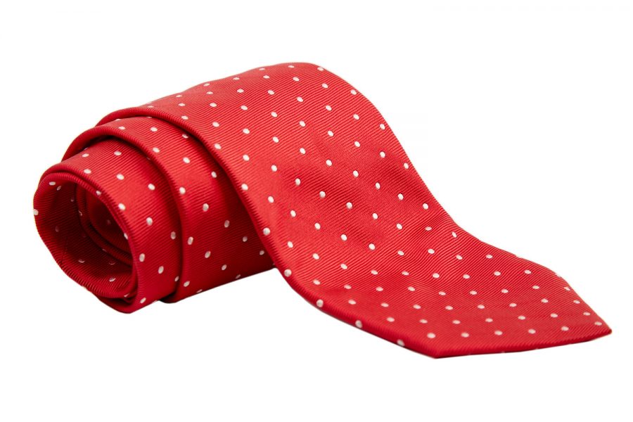 Γραβάτα κόκκινη με λευκό πουά, Μετάξι 100%