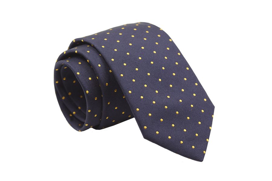 Γραβάτα μπλε / κίτρινα πουά, Μετάξι 100%