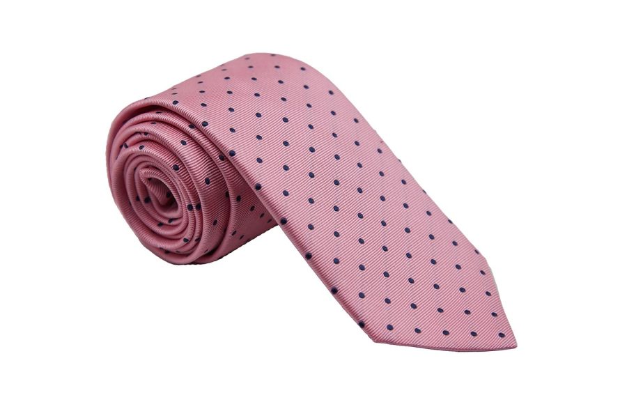 Γραβάτα ροζ / μπλε πουά μετάξι 100%