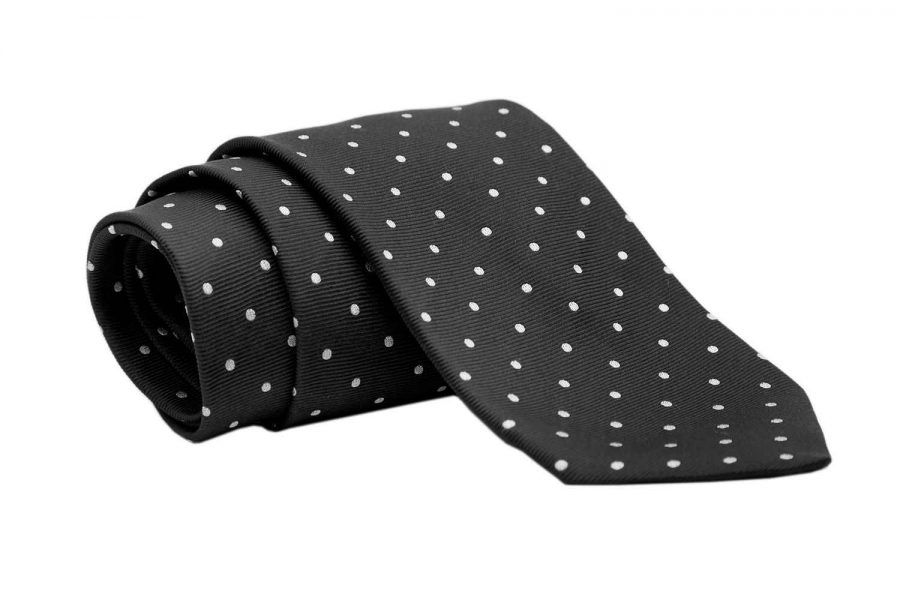 Γραβάτα μαύρη με λευκό πουά, Μετάξι 100%