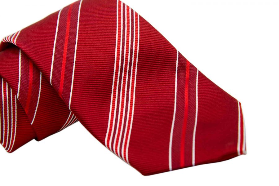 Γραβάτα κόκκινη με μπορντό και λευκές ρίγες, Μετάξι 100%