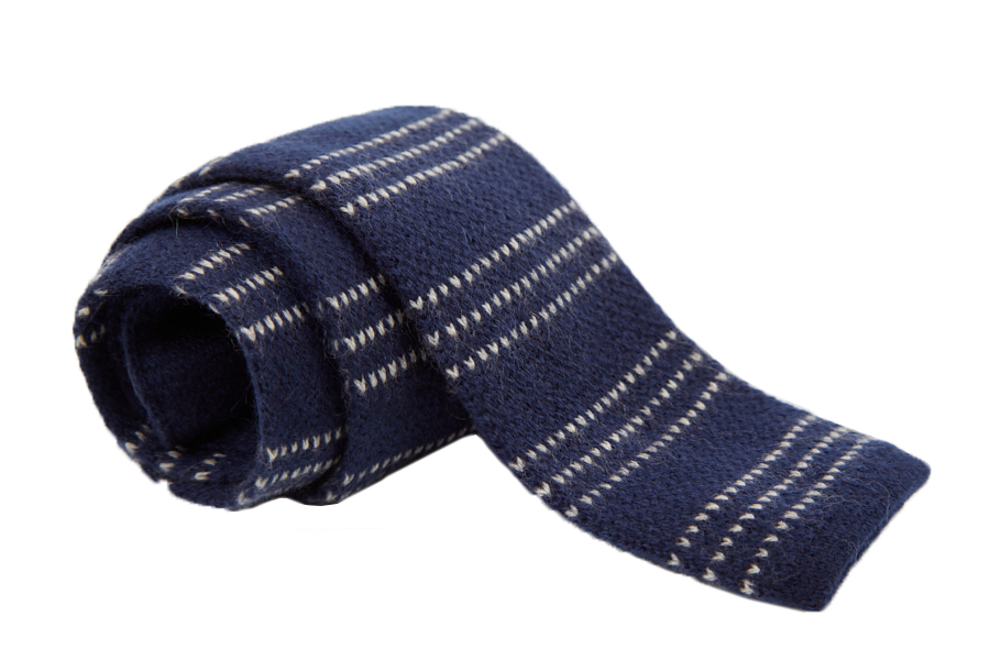Γραβάτα πλεκτή σε μπλε σκούρο με λευκές ρίγες, Κασμίρ 100%