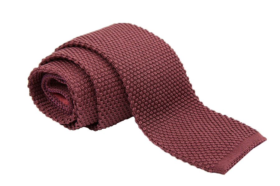 Γραβάτα πλεκτή μονόχρωμη βυσσινί, Μετάξι 100%