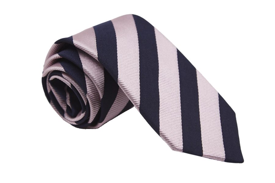Γραβάτα μπλε με ροζ ρίγες, Μετάξι 100%