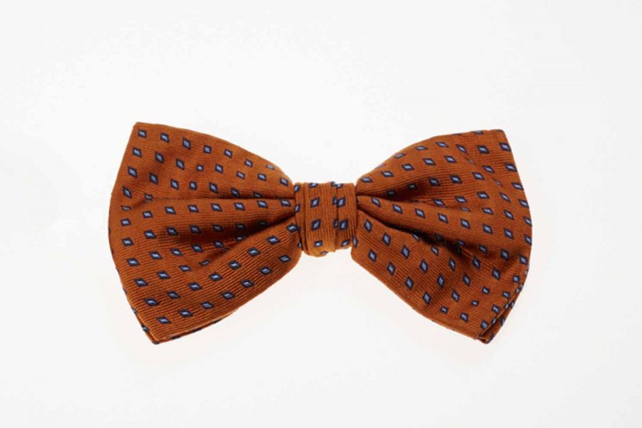 Παπιγιόν κεραμιδί με μπλε dots, Μετάξι 100%