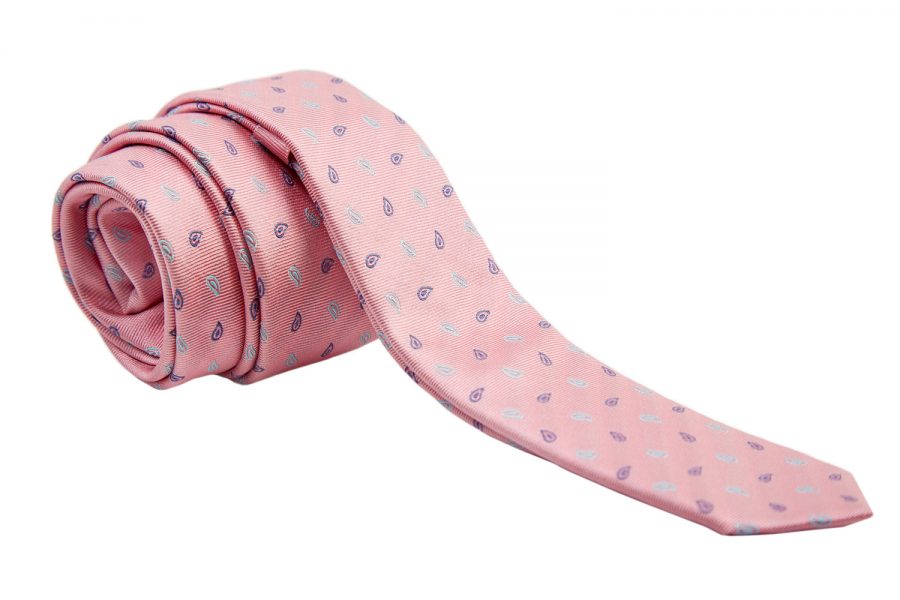 Γραβάτα ροζ με μπλε σχέδια, Slim, Μετάξι 100%