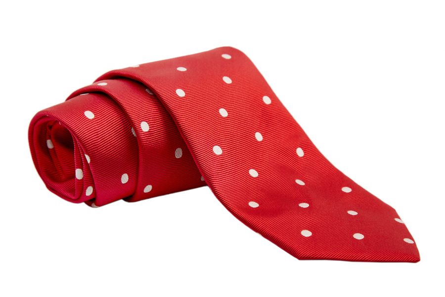 Γραβάτα κόκκινη με λευκό πουά, Μετάξι 100%