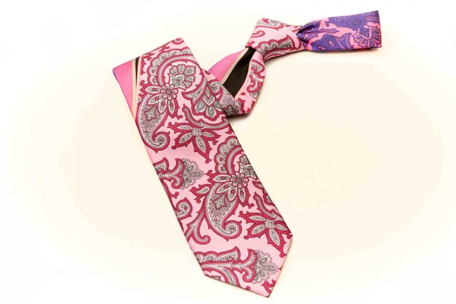 Γραβάτα ροζ με λαχούρια, Μετάξι 100%