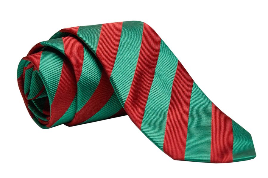 Γραβάτα πράσινη με κόκκινες ρίγες, Μετάξι 100%