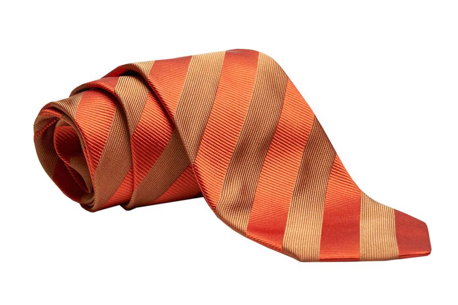 Γραβάτα πορτοκαλί με κεραμιδί ρίγες, Μετάξι 100%