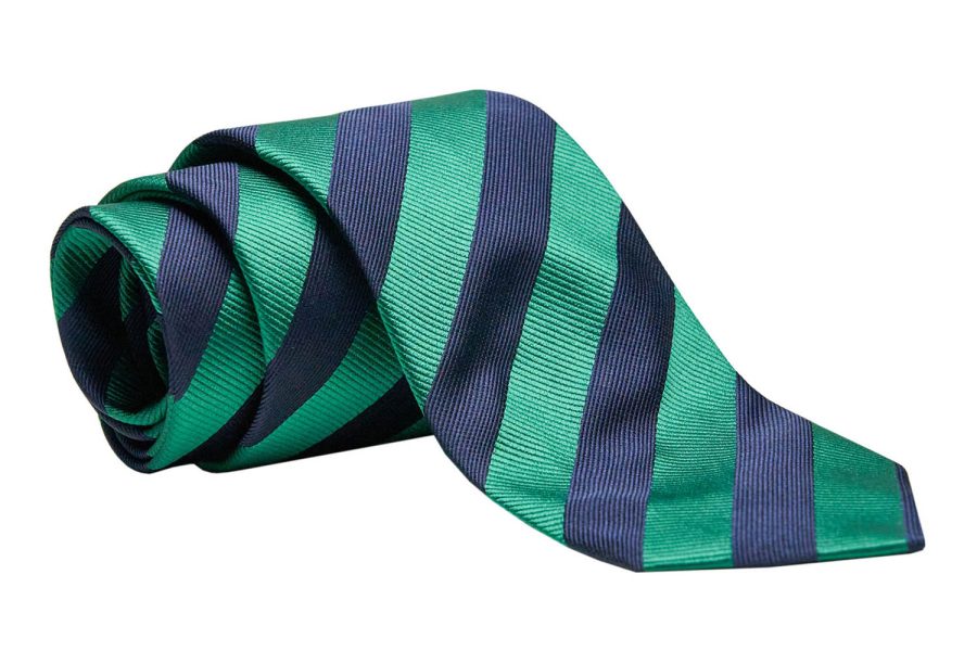 Γραβάτα πράσινη με μπλε ρίγες, Μετάξι 100%