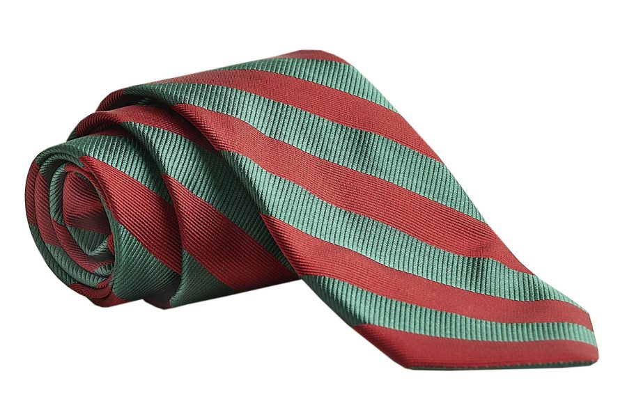 Γραβάτα πράσινη με κόκκινες ρίγες, Μετάξι 100%