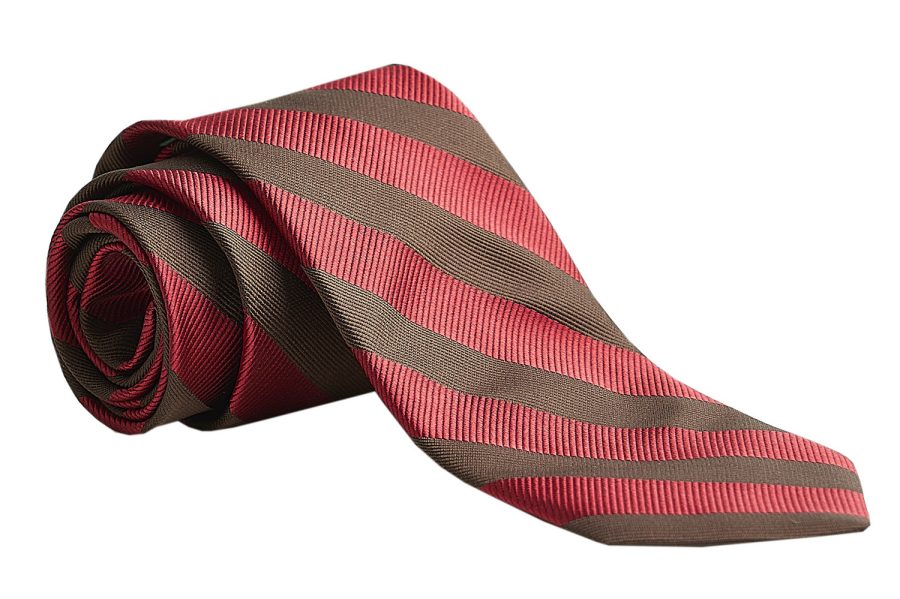 Γραβάτα κόκκινη με καφέ ρίγες, Μετάξι 100%