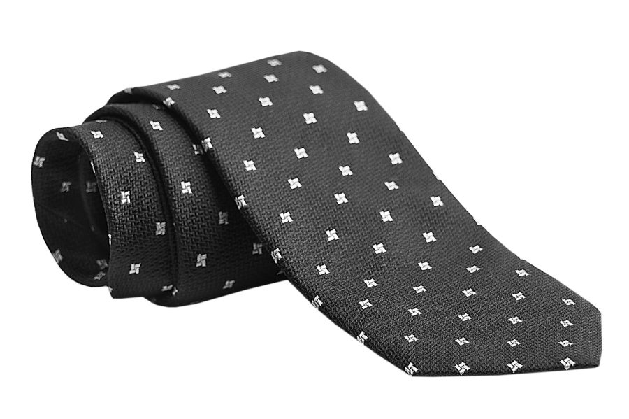 Γραβάτα μαύρη με λευκά dots, Μετάξι 100%