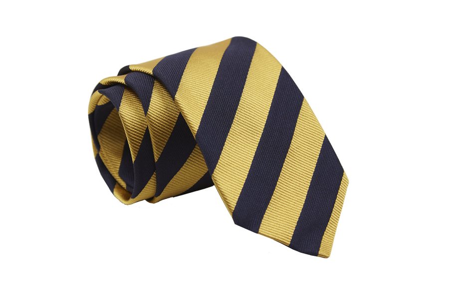 Γραβάτα μπλε με κίτρινες όμοιες ρίγες, Μετάξι 100%