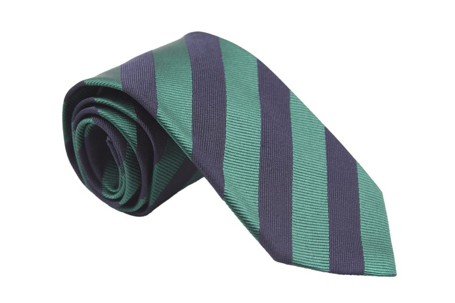 Γραβάτα πράσινη με μπλε ρίγες, Μετάξι 100%