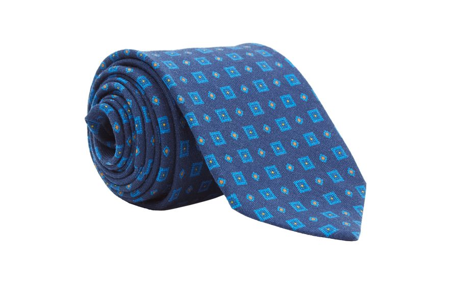 Γραβάτα μπλε με σχέδια, Μαλλί 100%
