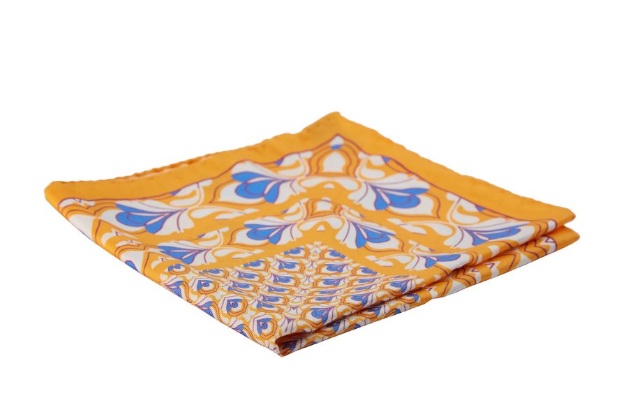Μαντήλι τσέπης πορτοκαλί με μπλε και λευκά σχέδια