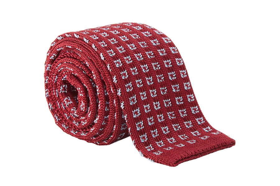 Πλεκτή γραβάτα μπορντό με σιέλ σχέδια