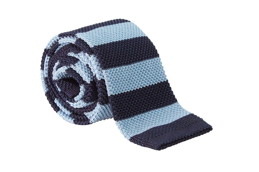 Πλεκτή γραβάτα μπλε σκούρο και σιέλ ριγέ
