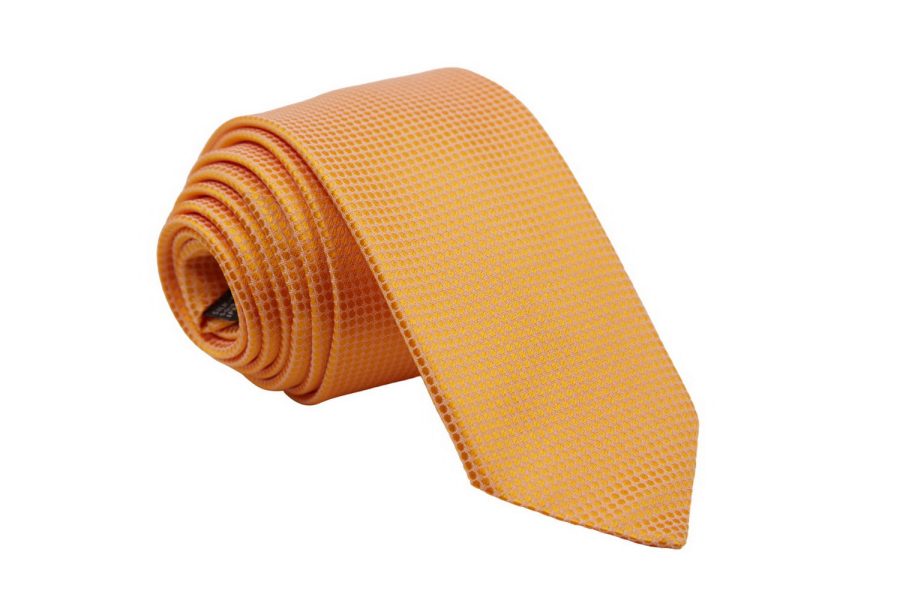 Γραβάτα πορτοκαλί πικέ 7cm, Μετάξι 100%