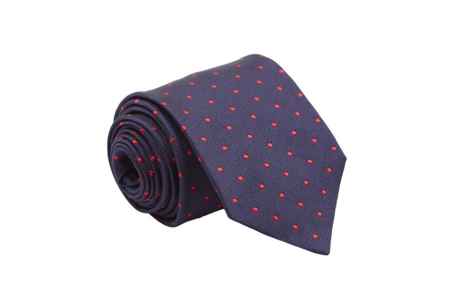 Γραβάτα μπλε με κόκκινα πουά, Μετάξι 100%