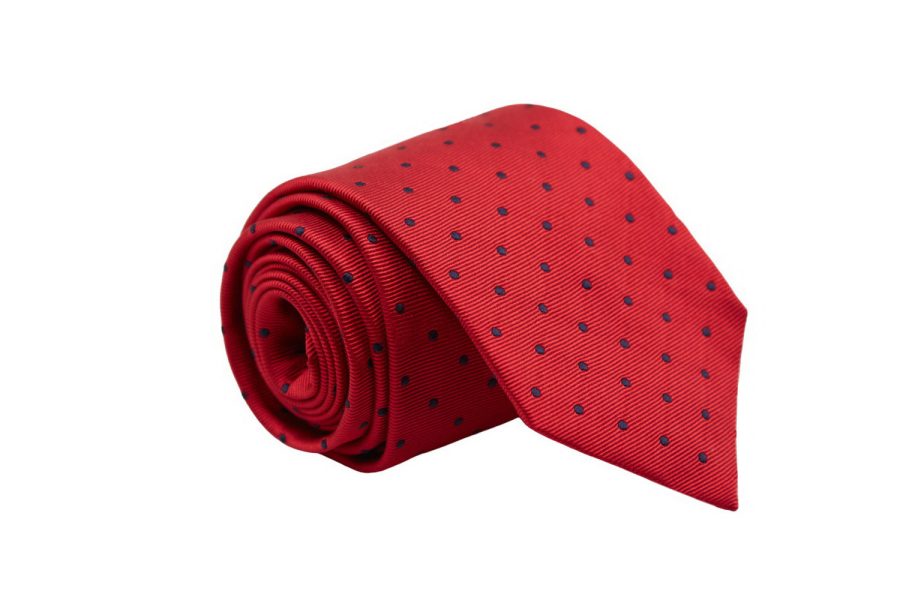 Γραβάτα κόκκινη με μπλε πουά, Μετάξι 100%