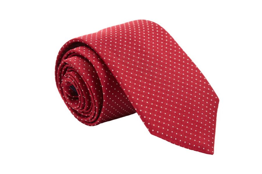 Γραβάτα κόκκινη με μικρά λευκά πουά, Μετάξι 100%