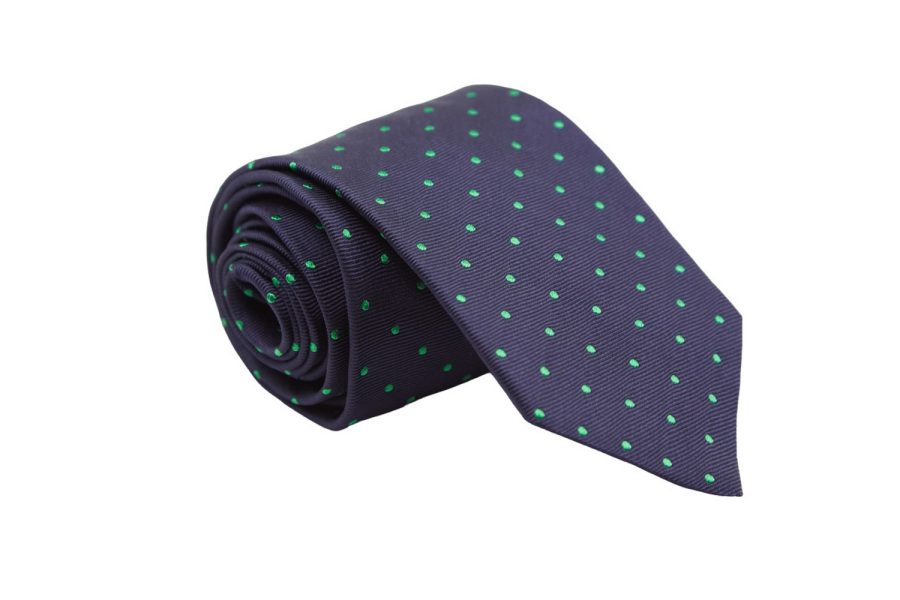 Γραβάτα μπλε με πράσινα πουά, Μετάξι 100%