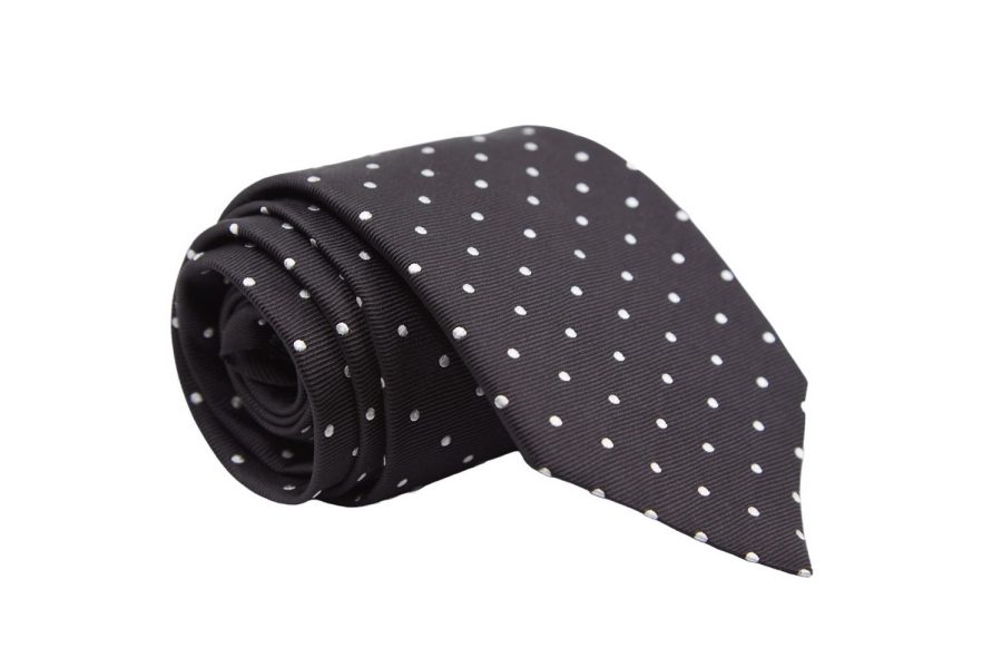 Γραβάτα μαύρη με λευκά πουά, Μετάξι 100%