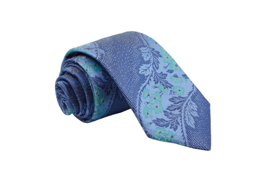 Γραβάτα μπλε με πρασινωπά λουλούδια