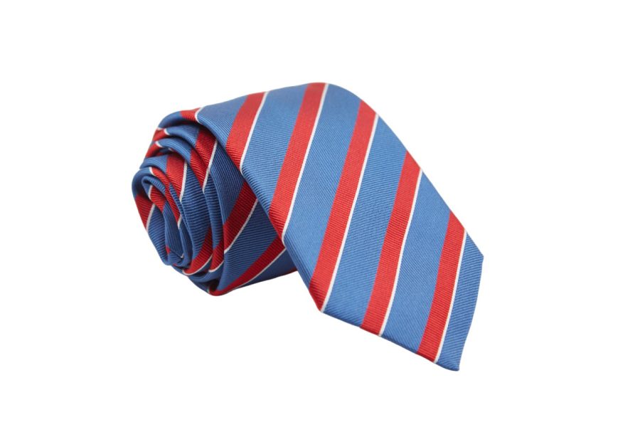 Γραβάτα μπλε με κόκκινες ρίγες, Μετάξι 100%