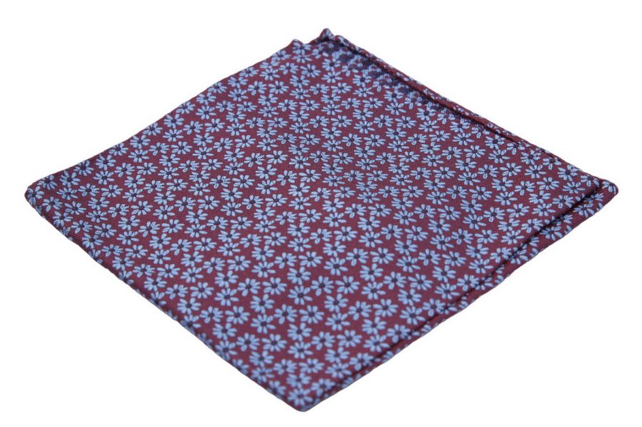 Μαντήλι τσέπης μπορντό / γαλάζια λουλούδια