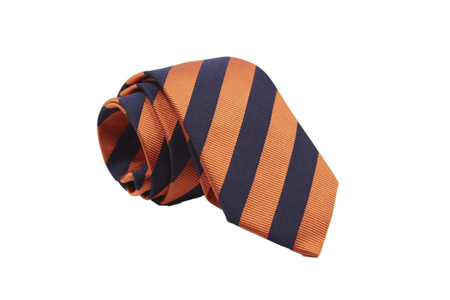 Γραβάτα με μπλε και πορτοκαλί ρίγες, Μετάξι 100%