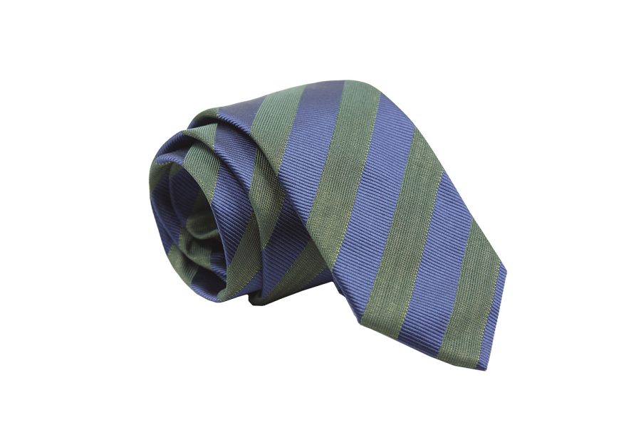 Γραβάτα μπλε με πράσινες ρίγες, Μετάξι 100%