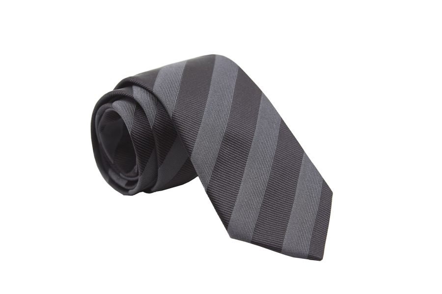 Γραβάτα μαύρη με γκρι ρίγες, Μετάξι 100%