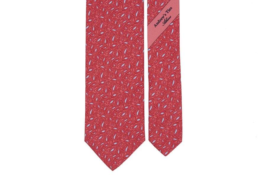 Μεταξωτή γραβάτα κόκκινη με γαλάζια σχέδια