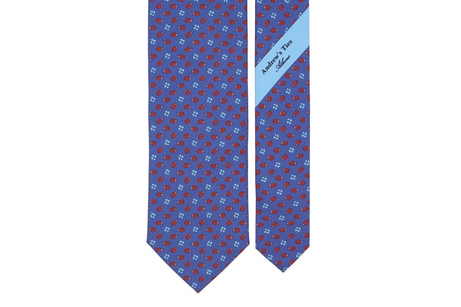 Μεταξωτή γραβάτα μπλε με κόκκινες πασχαλίτσες