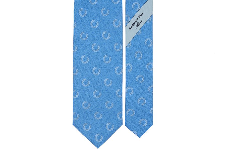 Μεταξωτή γραβάτα γαλάζια με λευκά σχέδια