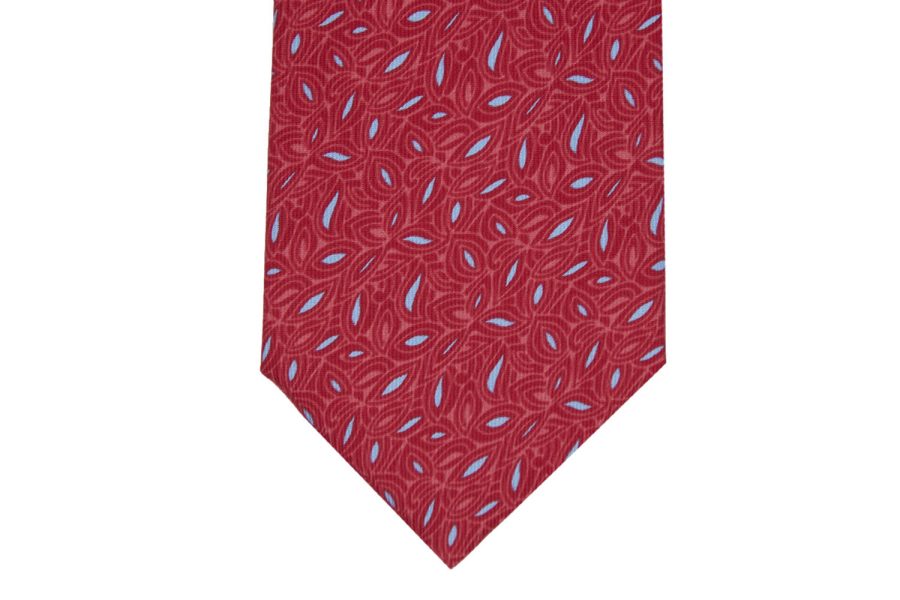 Μεταξωτή γραβάτα κόκκινη με γαλάζια σχέδια