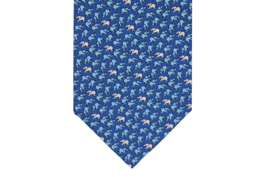 Μεταξωτή γραβάτα μπλε με ελεφαντάκια