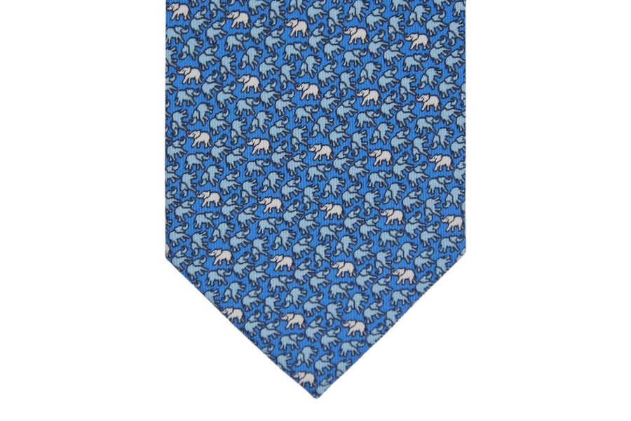Μεταξωτή γραβάτα γαλάζια με ελεφαντάκια