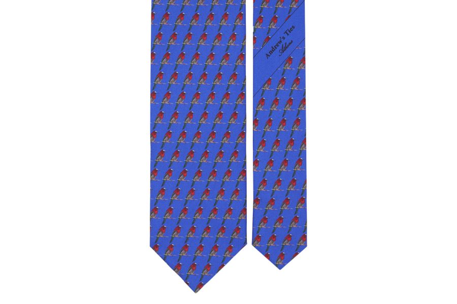 Μεταξωτή γραβάτα μπλε με παπαγάλους