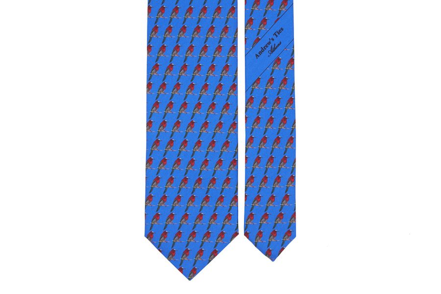 Μεταξωτή γραβάτα blue electric με παπαγάλους