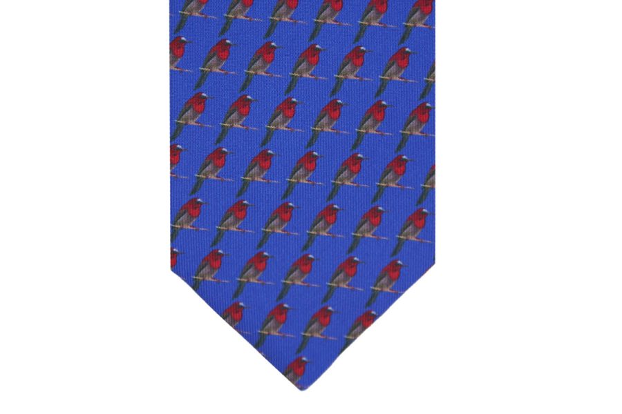 Μεταξωτή γραβάτα μπλε με παπαγάλους