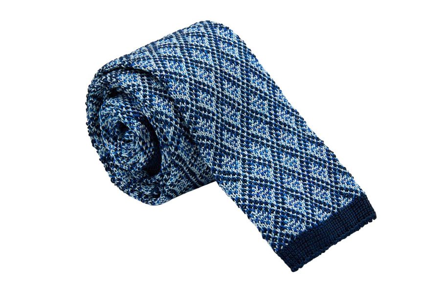 Πλεκτή γραβάτα μπλε με σχέδια