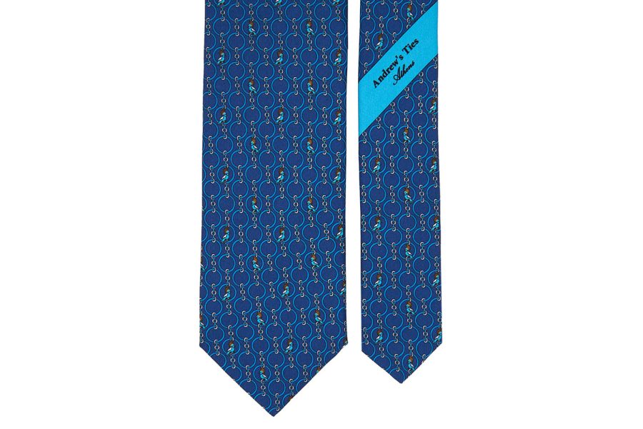 Μεταξωτή γραβάτα μπλε με πουλάκια
