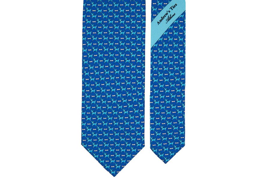 Μεταξωτή γραβάτα μπλε ρουά με σκυλάκια